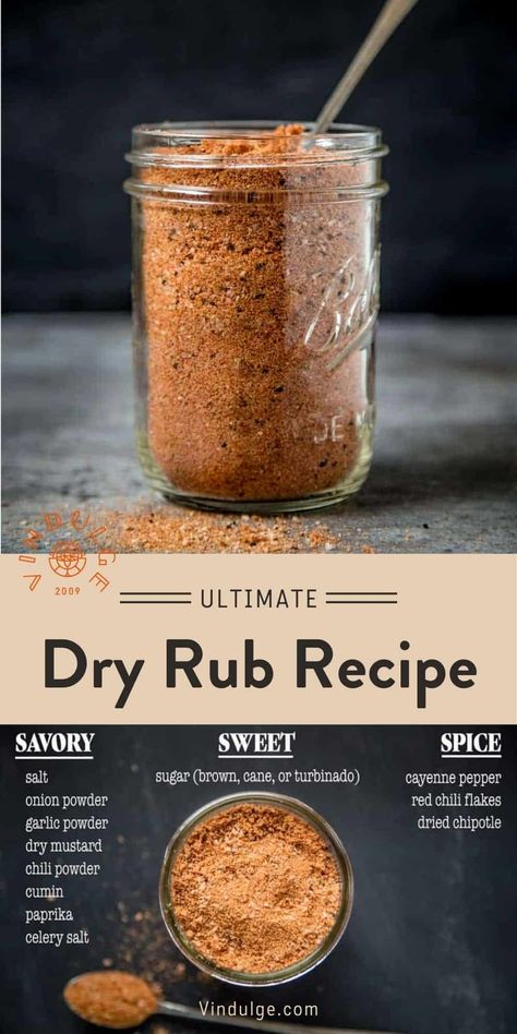 This homemade dry rub builds upon our our basic rub and adds more complexity and flavors to really provide a wow factor to your next BBQ pork recipe. This is the perfect Dry Rub for chicken and pork! Chicken Rubs And Marinades, Meat Rubs Homemade, Diy Dry Rub Recipes, Turkey Spices Rub, Meat Rubs Recipes, Buffalo Dry Rub, Dry Rub For Pork Ribs, Steak Dry Rub Recipe, Rubs For Meat