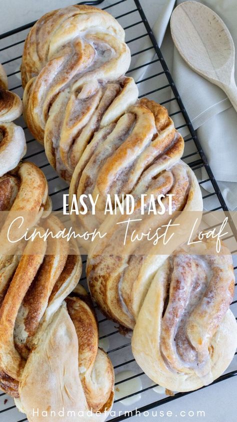 Easy and Fast Cinnamon Twist Loaf - Handmade Farmhouse Cinnamon Twist, Cinnamon Roll Bread, Cinnamon Twists, Breakfast Sweets, Cinnamon Rolls Homemade, Cinnamon Bread, Bread Recipes Sweet, Breakfast Breads, Bread Recipes Homemade