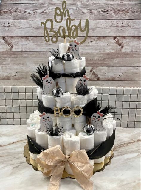 Spooky Diaper Cake, A Little Boo Is Almost Due Food Ideas, A Boo Is Almost Due Decor, A Little Boo Is Almost Due Girl, A Little Boo Baby Shower Ideas, A Little Boo Is Almost Due Centerpieces, A Boo Is Due, Our Little Boo Is Almost Due, Halloween Diaper Cake Ideas