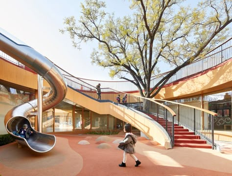 Rooftop Playground, Mad Architects, Kindergarten Design, Traditional Building, Old Trees, Courtyard House, Beijing China, School Architecture, Modern Buildings