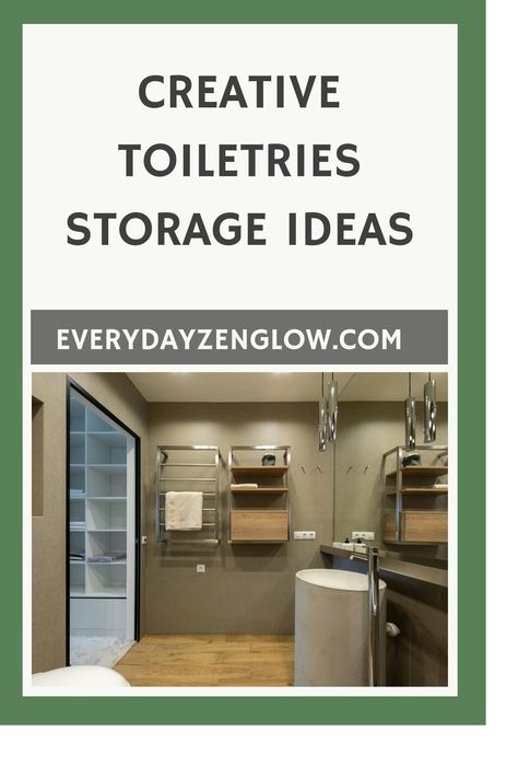 Creative toiletry storage solutions in a modern bathroom with shelves and hanging racks. Toiletries Storage Ideas, Ways To Organize Bathroom, Guest Bathroom Storage, Sink Organization Bathroom, Small Bathroom Solutions, Organize Bathroom, Organizing Bathroom, Practical Organization, Clever Storage Ideas