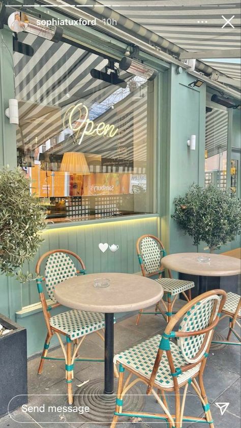 Sage Green Theme, Cafe Exterior, Green Cafe, Bakery Design Interior, Cafe Seating, Cafe Shop Design, Coffee Shop Aesthetic, Coffee Shops Interior, Outdoor Cafe