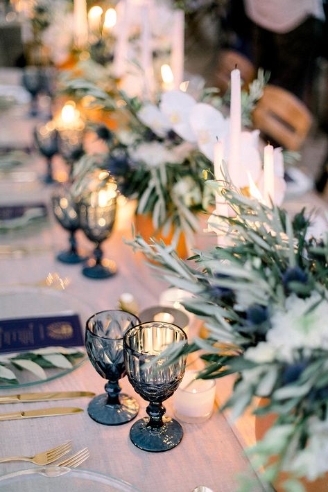 Blue Destination Wedding, Rhodes Lindos, White Blue Wedding, Blue Wedding Table, Grecian Wedding, Wedding In Greece, Diy Wedding Table, Orthodox Wedding, Table Centerpiece Decorations