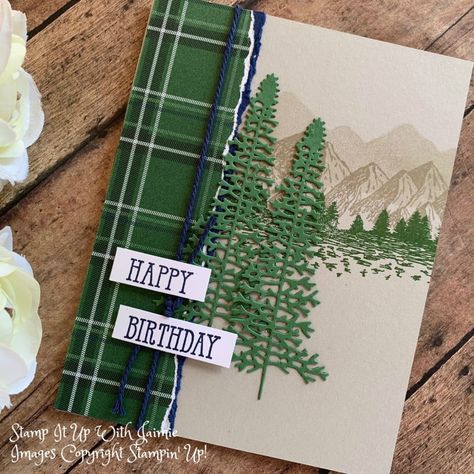 Stampin Up Masculine Birthday, Birthday Card Video, Masculine Cards Handmade, Happy Wednesday Everyone, Guy Cards, Birthday Stamps, Mountain Adventure, Masculine Birthday Cards, Nature Card