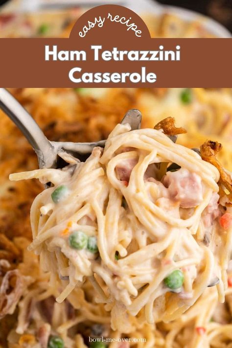 Discover the deliciousness of Ham Tetrazzini, a creamy and cheesy casserole that's perfect for any occasion. Loaded with tender cubed ham, savory mushrooms, and sweet peas, it's a surefire hit with the whole family. Make the most of of leftover ham with this fantastic recipe! Cubed Ham Recipes, Cubed Ham Recipes Dinners, Recipes With Leftover Ham, Diced Ham Recipes, Ham Tetrazzini Recipe, Ham Casseroles, Ham Tetrazzini, Cubed Ham, Stuffed Pepper Casserole