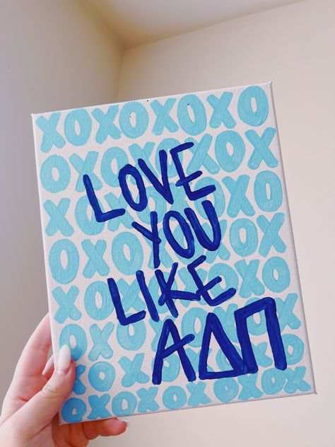 Tri Delta Painting Ideas, Kkg Painting, Big Little Gift Basket Ideas, Painting Ideas On Canvas Sorority, Alpha Chi Canvas Ideas, Zeta Canvas Ideas, Kappa Delta Painted Canvas, Adpi Painting Canvases, Big Lil Paddles Ideas