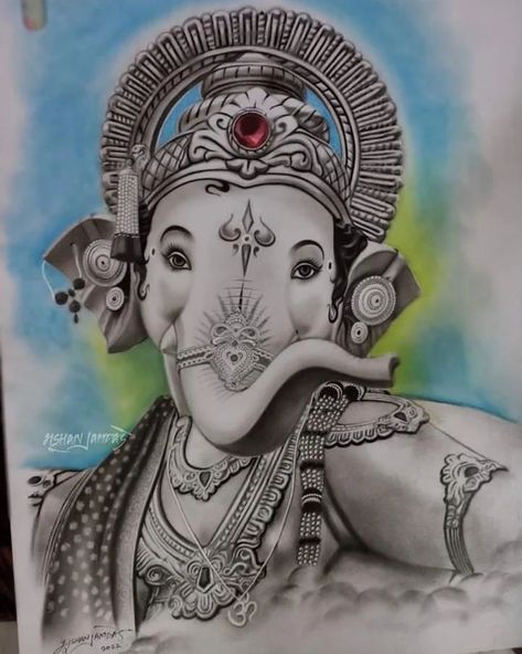 Ganpati Face Drawing, Ganapati Sketches Simple, Ganesh Ji Mandala Art, Ganesh Ji Pencil Sketch, Ganesh Ji Sketch, Ganapati Drawing, Ganpati Tattoo, Cartoons Eyes, Pencil Drawing Inspiration