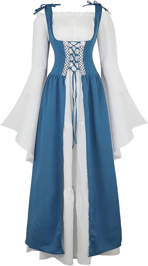 AmazonSmile: Zhitunemi Renaissance Costumes for Women Dress Fairy Gothic Gown Chemise Peasant Dress Medieval Costume Blue S : Clothing, Shoes & Jewelry Peasant Dress Medieval, Medieval Costume Women, Masquerade Party Dresses, Irish Costumes, Gothic Gowns, Dress Medieval, Dress Fairy, Over Dress, Medieval Costume