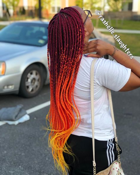 #TheSLAUGHTERGirl on Instagram: “Sunset vibes; finished look ❤️🧡💛❗️ Orange to yellow ombré hair from @ikickshins 🧡💛🔥Braids By: @rashelle.slaughters @rashelle.slaughters…” Marriage Proposals Romantic, In Love Pictures, Braid Colors, Up Proposal, Colorful Braids, Ombre Box Braids, Lettered Cottage, Lemonade Braids Hairstyles, Cute Natural Hairstyles