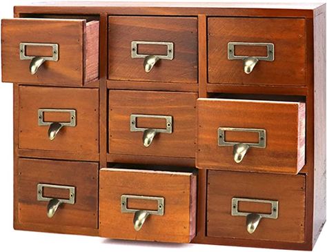 Amazon.com: QWORK Desk Drawer Organizer, Wooden Vintage Apothecary Cabinet with 9 Drawers, Home Office & Tea & Dresser Bedroom Organization and Storage, Traditional Apothecary Cabinet : Home & Kitchen Library Card Catalog Cabinet, Card Catalog Cabinet, Desk Drawer Organizer, Library Card Catalog, Apothecary Decor, Herb Storage, Vintage Drawer, Vintage Apothecary, Desktop Drawers