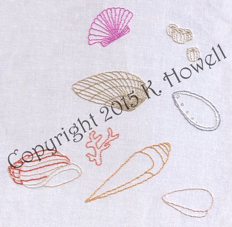 Sea Shells  Hand Embroidery Pattern by ravenfrog on Etsy Shell Types, Seashell Illustration, Line Pattern, Black And White Pattern, Hand Embroidery Pattern, Shawl Crochet Pattern, Baby Design, Hand Embroidery Patterns, Line Patterns