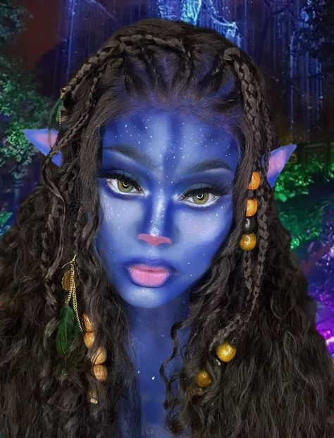 Special Effects Makeup Ideas Creative, Avatar Costume Women, Avatar Make Up, Avatar Costume, Avatar Makeup, Avatar Halloween, Alien Cosplay, Makeup Anime, Stitches Makeup