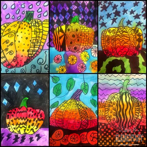 Exploring Art: Elementary Art: Did Someone Say Fall? The Fall Art Edition Halloween Art Projects For Elementary, Zentangle Pumpkins, Art Projects For Elementary Students, Projects For Elementary Students, Art Projects For Elementary, Art Elementary, Third Grade Art, Halloween Art Projects, Fall Artwork