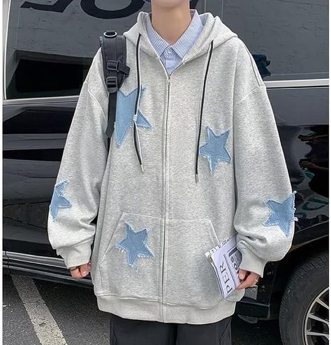 Y2K Hoodie Women Grunge Stars Zip Up Sweatshirt Acubi Emo Oversized Hooded Jacket Harajuku Pullover Alt Clothing Womens Oversized Sweatshirts, Hippie Goth, Hip Hop Jacket, 90s Fashion Men, Street Punk, Y2k Men, Street Sweatshirt, Hoodie Streetwear, Unique Hoodies