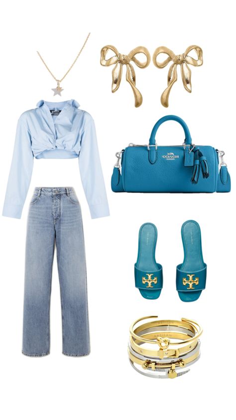 Casual outfit inspo Blue Gold Outfit, Gold Outfit, Gold Theme, Blue And Gold, Outfit Casual, Casual Outfit, Blue Gold, Hair Makeup, Casual Outfits