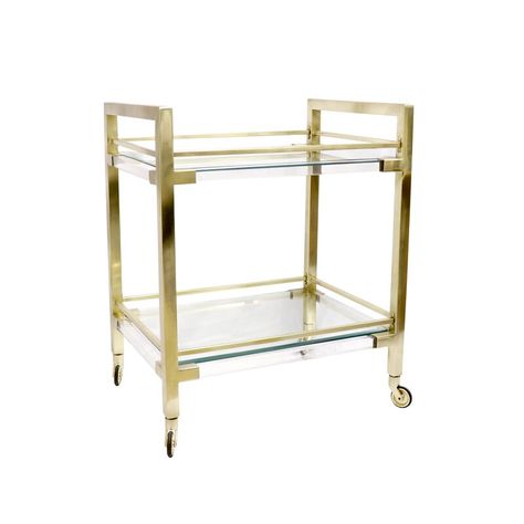 Pasargad Baylor Lucite and Stainless Steel Serving Bar Cart | Wayfair Lucite Bar Cart, Bar Trolley, Serving Bar, Vintage Bar Carts, Serving Table, Bar Carts, Changing Wall Color, Modern Glass, Furniture Outlet Stores