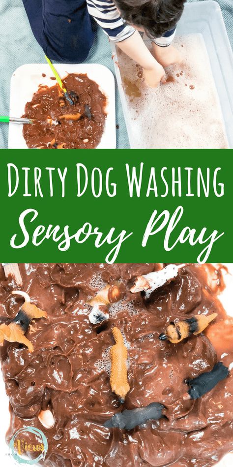 Chocolate pudding for edible sensory play with this dirty dog bin! Perfect for sensory play for 1 year olds and 2 year olds. #sensoryplay #kidsactivites #dogsandkids Twos Activities, Harry The Dirty Dog, Edible Sensory, Edible Sensory Play, Pet Study, Playgroup Activities, Book Club For Kids, Pet Theme, Toddler Themes