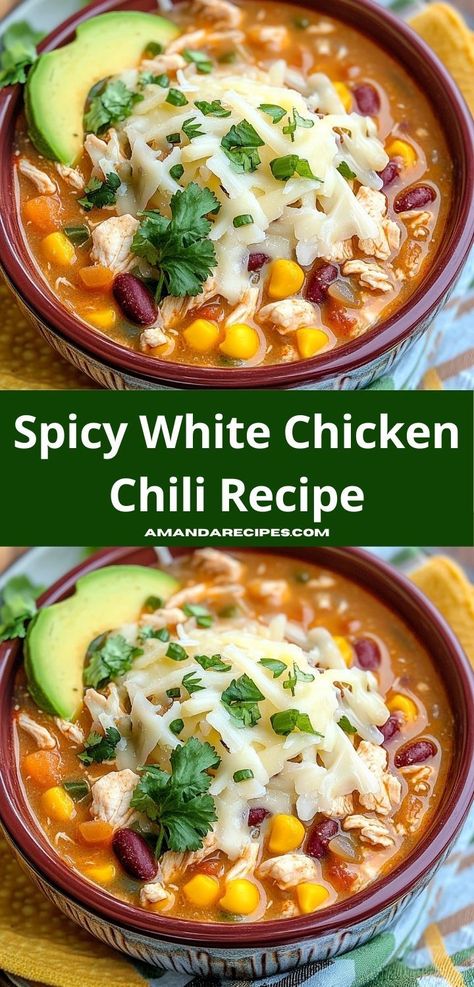 Craving a flavorful white chicken chili? Try our Spicy White Chicken Chili Recipe! A chili recipe easy to prepare, perfect for chicken recipes, dinner ideas, and healthy dinner recipes for family gatherings. Spicy White Chicken Chili, Sausage Chili, Cream Cheese Chicken Chili, White Chicken Chili Recipe, White Chili, White Chili Chicken Recipe, Chili Recipe Easy, Chicken Chili Recipe, White Chicken Chili