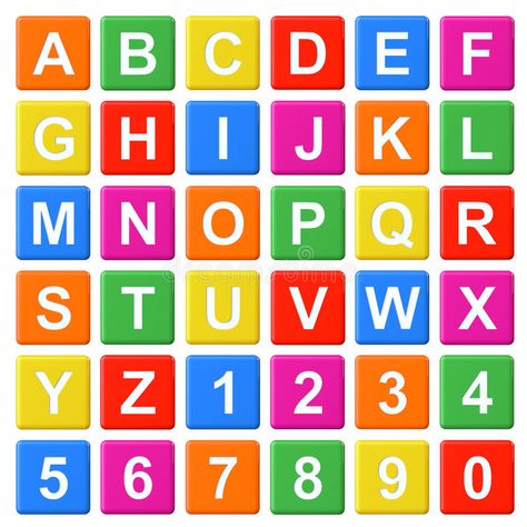 Alphabet Baby Blocks stock illustration Alfabeto Lettering, Block Letter Alphabet, Supermarket Design Interior, Word Boxes, Math Division, Pre Writing Activities, Supermarket Design, Baby Blocks, Baby Colors