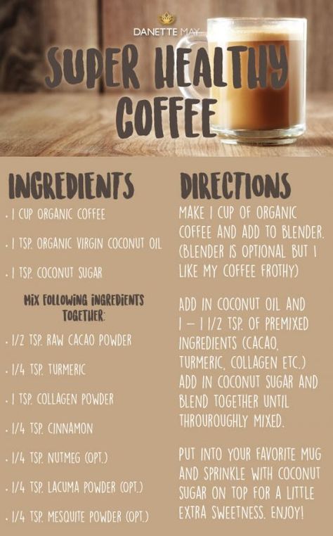 Superfood Coffee Recipe, Dannette May Recipes, Superfood Coffee, Blackberry Smoothie, Cacao Recipes, Coconut Oil Coffee, Danette May, Coffee Health, Master Mind