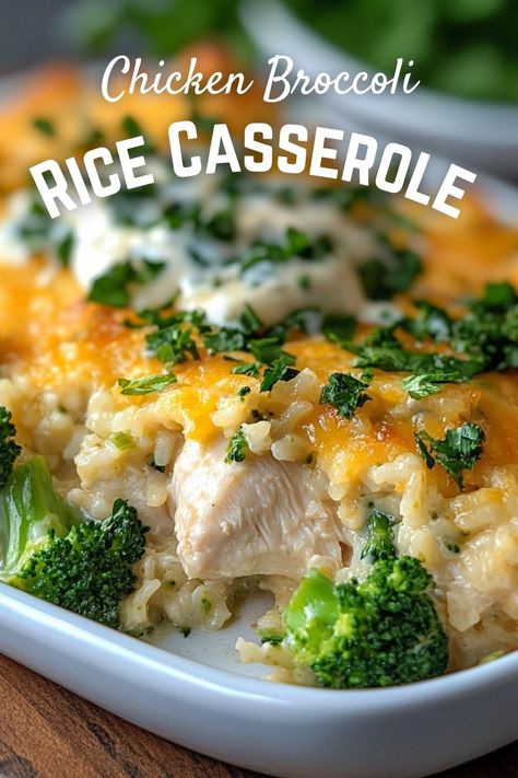 Try this creamy Chicken Broccoli Rice Casserole for a hearty family meal! Made with tender chicken, fresh broccoli, and fluffy rice, this easy recipe is perfect for busy weeknights. It's a comforting dish that everyone will love and can be made ahead of time. Enjoy a delicious homemade casserole tonight! One Pot Chicken Broccoli Rice Casserole, Chicken Broccoli Rice Casserole No Soup, Chicken Broccoli Rice Cheese Casserole Healthy Easy, Broccoli Chicken Rice Casserole With Rotisserie Chicken, Cream Of Chicken Broccoli Casserole, Broccoli Rice Casserole With Chicken, Baked Chicken Broccoli And Rice, Chicken Rice Casserole Broccoli, Rice Chicken Broccoli Casserole