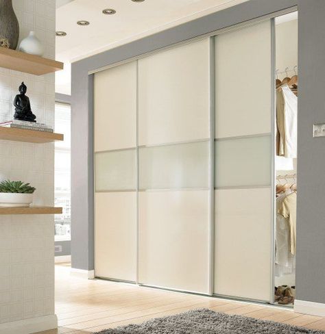 Closet Designs With Sliding Doors- three door system Floor To Ceiling Wardrobes, Cheap Flooring, Bedroom Cupboards, Beautiful Closets, Sliding Wardrobe Doors, Bedroom Cupboard Designs, White Panel, Sliding Closet Doors, Panel Door