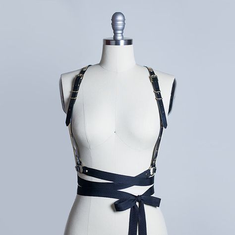 Ribbon Harness, Fashion Harness, Harness Fashion, Black Pvc, Bow Belt, Gothic Accessories, Ribbon Belt, Metal Fashion, Body Harness