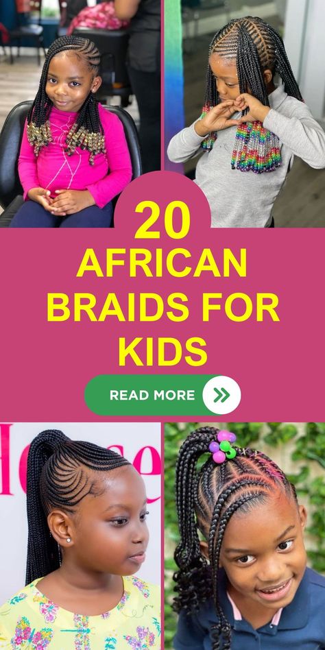 African braids for kids offer a stunning array of hair braiding styles that beautifully blend traditional techniques with American influences. These hairstyles for children, adorned with elements like American beads or fashioned into a ponytail, showcase the diversity and beauty of American natural hair. Each braid tells a story, connecting past and present. Beaded Hair Braids, Hairstyles For Children, Kids Braids With Beads, Kids Cornrow Hairstyles, Hair Braiding Styles, Classic Ponytail, Childrens Hairstyles, Black Kids Braids Hairstyles, Cornrow Ponytail