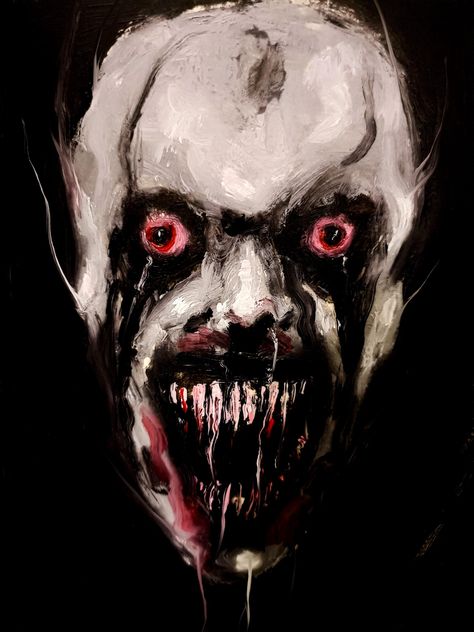 High quality Art print on A4 size cardstock, 300 g. The original artwork Is a demon from my sketchbook painted with oil Scary Vampire Aesthetic, Burnt Canvas Art, Creepy Oil Pastel Art, Horror Artwork Creepy Dark Art, Horrific Art, Vampiric Art, Dark Painting Ideas, Vampire Painting, Vampire Scary