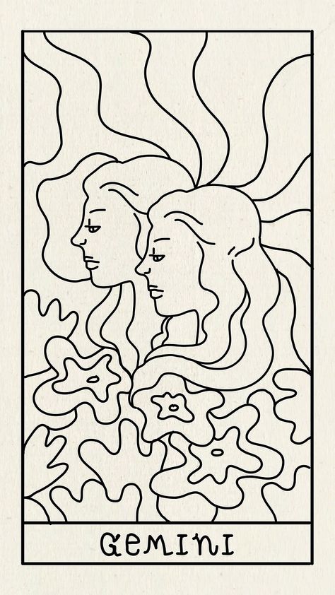 Gemini Tarot Card, Phone Wallpaper Black, White Iphone Background, Gemini Tarot, Star Sign Art, Face Line Art, Android Phone Wallpaper, White Line Art, Line Art Vector