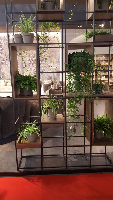 Room Divider Plants Green Walls, Plant Wall Room Divider, Plant Divider Wall, Room Divider Plants, Home Office Divider, Metal Partition Design, Balcony Divider, Partition Design Modern, Plant Stand Ideas