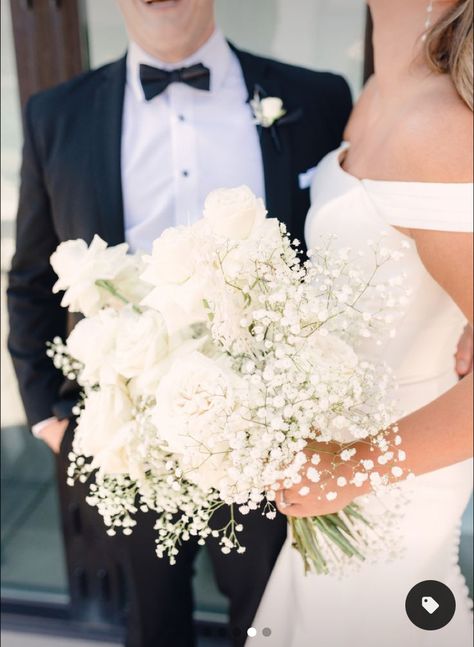 Modern Romantic Wedding Flowers, Baby Breath And White Roses Bouquet, Babies Breath And White Roses Wedding, Wedding Bouquets Modern, Baby's Breath And Rose Bouquet, Formal Wedding Flowers, White Rose Baby Breath Bouquet, White Roses And Babysbreath Wedding, White Roses And Baby Breath Bouquet