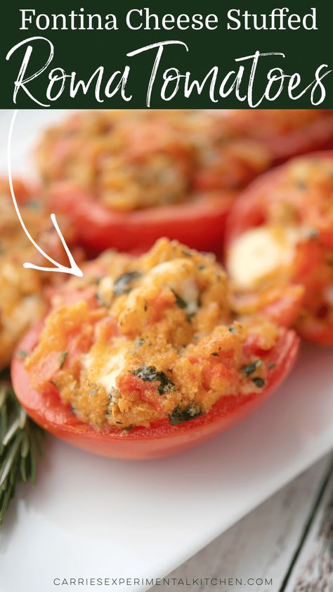 These Fontina cheese stuffed Roma tomatoes are a tasty and healthy vegetable side dish that everyone will love. Vegetable Side Dishes Healthy, Hamburgers Grilled, Stuffed Tomatoes, Vegetable Side Dish, Fontina Cheese, Vegetable Medley, Healthy Vegetable, Vegetable Side, Cheese Stuffed