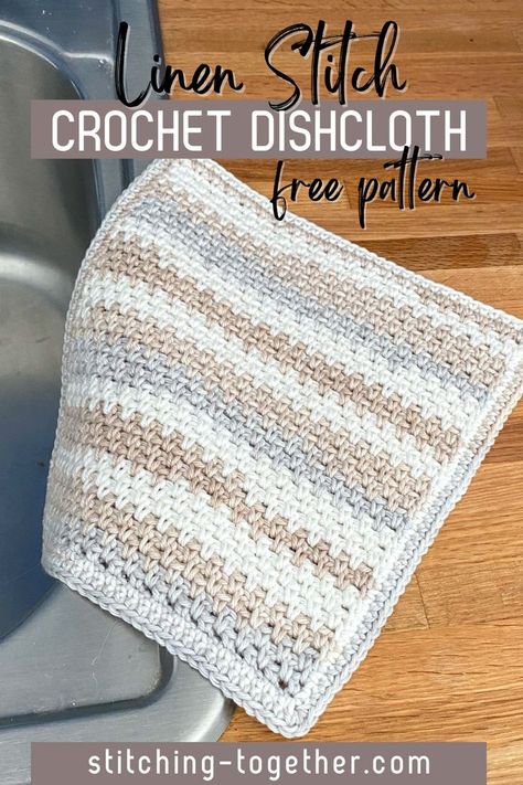 graphic reading "linen stitch crochet dishcloth" with image of a crochet dishcloth draped on the side of a sink Linen Stitch Crochet, Crochet Washcloth Free Pattern, Crochet Washcloth Free, Crochet Dish Cloth Free Pattern, Crochet Dish Towels, Crochet House, Dishcloth Patterns Free, Crochet Washcloth Pattern, Dishcloth Crochet Pattern