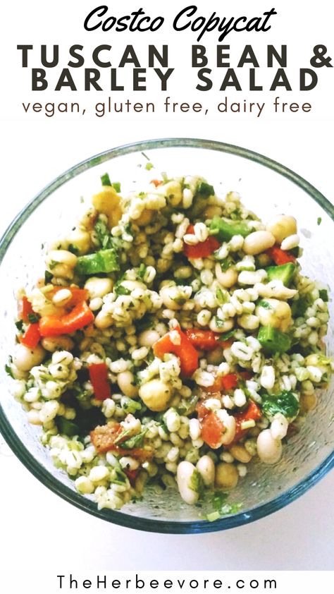 Bean And Barley Salad, Tuscan Bean Salad, Barley Recipe Healthy, Vegan Costco, Costco Copycat, Salad Options, Barley Recipe, Barley Salad, Pesto Dressing