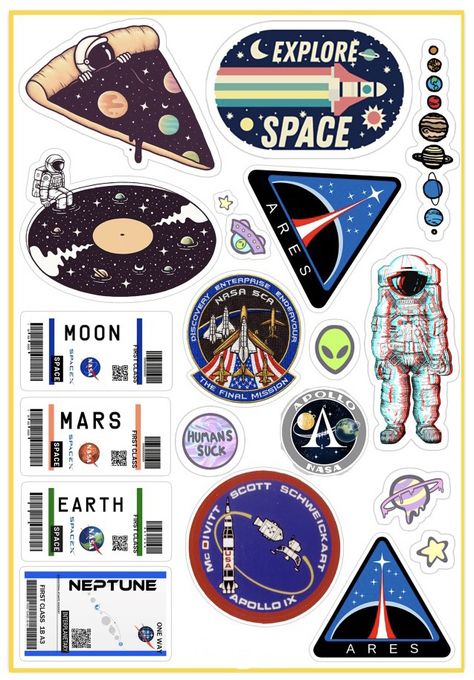 Nasa Stickers Printable, Planet Stickers Printable, Space Stickers Planets, Space Stickers Printable, Nasa Stickers, Space Stickers, Mobile Stickers, Airplane Wallpaper, Aesthetic Space