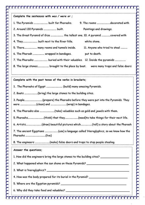 The Ancient Pyramids of Egypt worksheet - Free ESL printable worksheets made by teachers Ancient Greece Worksheets Free Printable, Ancient Egypt Worksheets, Ancient Egypt 3rd Grade, Ancient Egypt Middle School, Ancient Egypt Curriculum, Ancient Egypt Lessons, Text Features Worksheet, Egypt Lessons, English Grammar Exercises