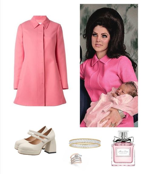 Elvis Presley Outfits Casual, Priscilla Presley Pink Outfit, Priscilla Presley Outfits 70s, Iconic Priscilla Presley Outfits, Presilla Presley Outfits, Priscilla Presley Outfits Halloween, Priscilla And Elvis Halloween Costume, Percilla Presley Halloween Costume, Pricilla Inspired Outfit