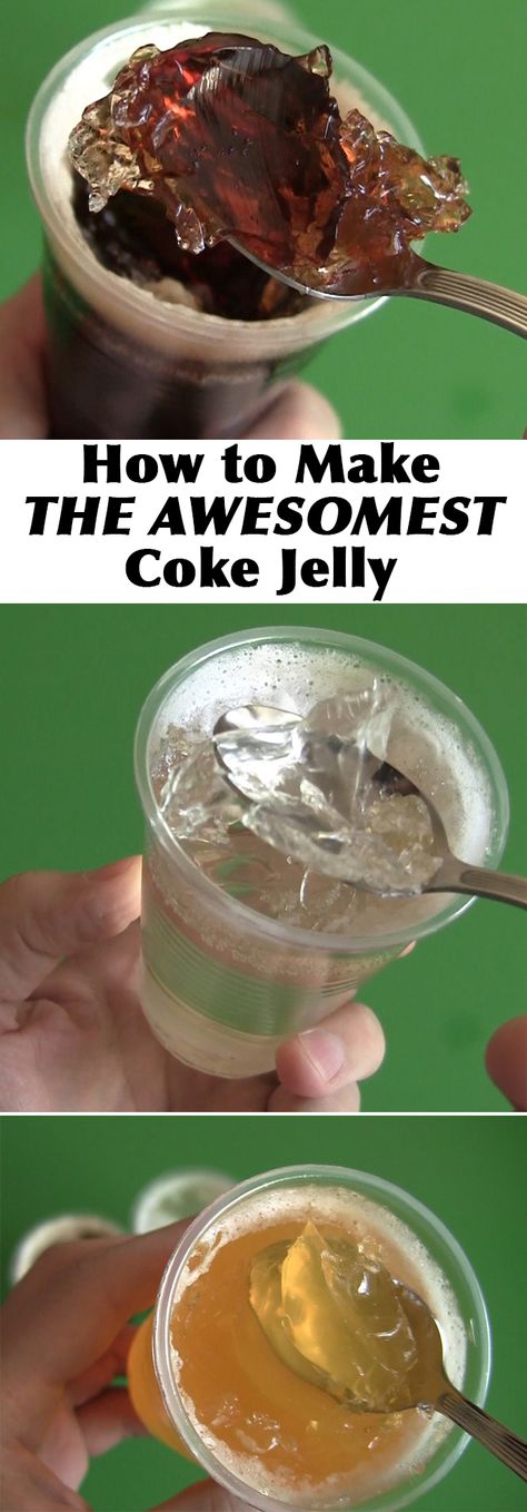 Make edible soda pop from any drink that you like: Coke, Pepsi, Sprite, Fanta and more. Soda Jelly Recipes, Soda Jelly, Molecular Gastronomy Recipes, Gelatin Recipes, Homemade Soda, Home Canning Recipes, Soda Recipe, Jello Recipes, Jam And Jelly