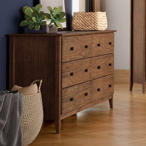 Amazon.com: Grain Wood Furniture Greenport 6-Drawer Dresser, Brushed Walnut : Home & Kitchen Painted Hemnes Dresser, Dresser Inspo, French Dresser, Furniture Dresser, Dresser Bedroom, Spare Bed, Drawer Bedroom, Cowgirl Nursery, Add Storage