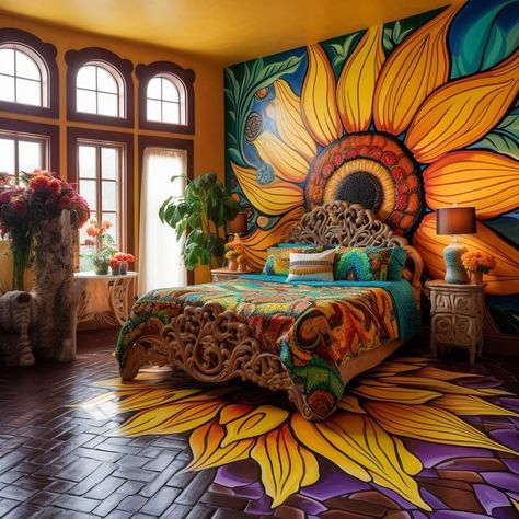 Backyard Dyi, Diy Sunflower, Magical Bedroom, Hippie House, Floor Murals, Dreams Beds, Cute Bedroom Decor, Sunflower Decor, Boho Room