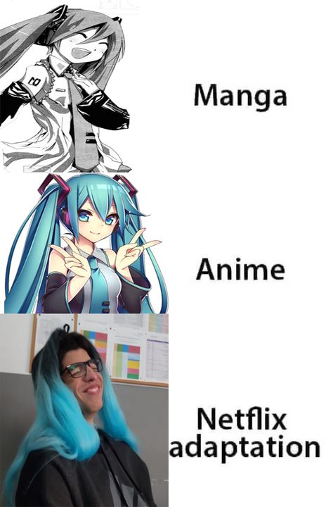 Hatsune Miku netflix adaptation Netflix Adaptation Anime, Manga Anime Netflix Adaptation, Barber Memes, Netflix Adaptation, Anime Kitten, A Hat In Time, Anime Jokes, Real Girls, Funny Anime Pics