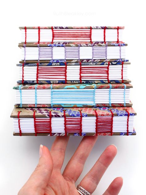 Washi Tape Journals with Ladder Back Coptic Stitch – Ruth Bleakley's Studio Coptic Stitch Binding, Bookbinding Stitches, Washi Tape Journal, Stitch Binding, Coptic Stitch, Bookbinding Tutorial, Making Books, Journal Books, Bookmaking