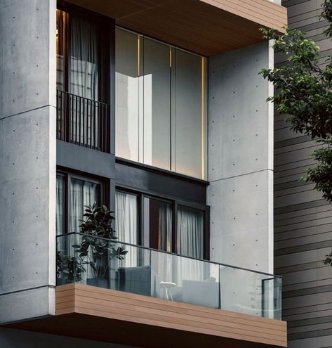 Balcony Exterior Design Modern, Facade Balcony Design, Modern Loft Exterior, Balcony Facade Design, Loft Facade, House Exterior Balcony, Balcony Design Exterior, Loft Balcony, Balcony Architecture