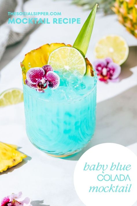 Creative Gender Reveal Ideas, Summer Mocktail, Virgin Drinks, Mocktail Drinks, Alcohol Free Drinks, Coconut Drinks, Gender Reveal Ideas, Blue Drinks, Drink Recipes Nonalcoholic