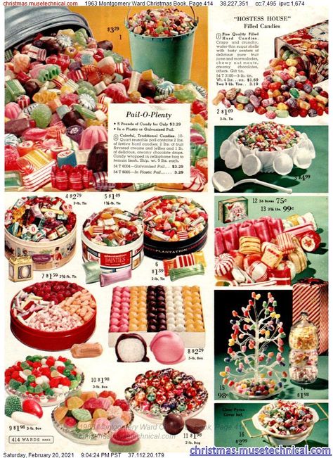 1963 Montgomery Ward Christmas Book, Page 414 - Christmas Catalogs & Holiday Wishbooks Retro Christmas Ads, Christmas Ads, Christmas Candies, Ambassador Program, Christmas Cocktail Party, Old Fashioned Candy, Christmas Cocktail, Vintage Christmas Gifts, Christmas Ad