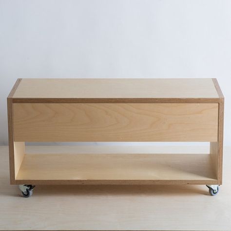 Architecture Table, Birch Furniture, Kid Storage, Plywood Ideas, Drawers On Wheels, Coffee Table With Drawer, Bedside Table Ideas, Plywood Projects, Plywood Design