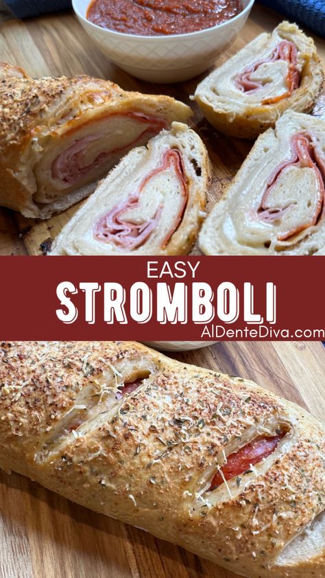 This easy stromboli recipe combines deli meat, provolone cheese and Italian spices baked in a butter pizza dough until golden brown. #stromboli #italianstromboli #easyrecipes Easy Stromboli, Stromboli Recipe Easy, Homemade Stromboli, Stromboli Recipe, Deli Sandwiches, Italian Spices, Large Pizza, Easy Italian, Provolone Cheese