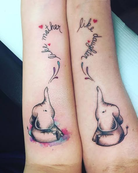 51 Extremely Adorable Mother-Daughter Tattoos to Let Your Mother Know How Much She Means to You Mum And Daughter Tattoo, Mommy Daughter Tattoos, Small Best Friend Tattoos, Mom Daughter Tattoos, Matching Best Friend Tattoos, Mother Tattoos, Inspiration Tattoos, Daughter Tattoos, Elephant Tattoo