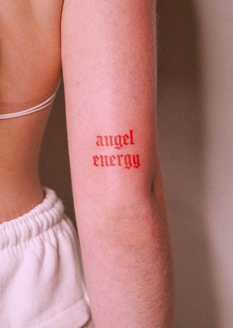 Savage Tattoos For Women, Freedom Tattoo Ideas For Women, Angel Energy Tattoo, Lil Tattoos, Ant Tattoo, Script Tattoos, Red Tattoo Ideas, Nape Tattoo, Freedom Tattoos